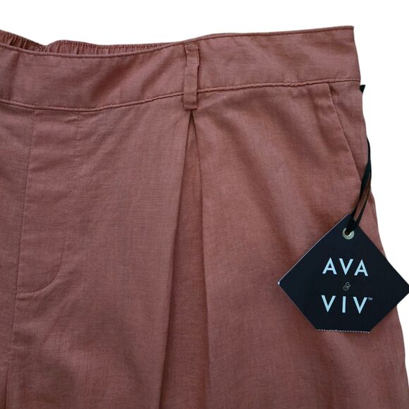 NWT Ava & Viv Linen-Blend Elastic-Waist Shorts. Coral. Pleated Front. Plus 1X - Picture 2 of 7